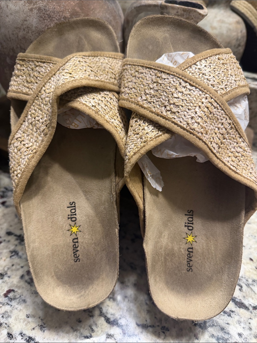 Seven Dials Women's Tan Woven Cross-Strap Slide Sandals